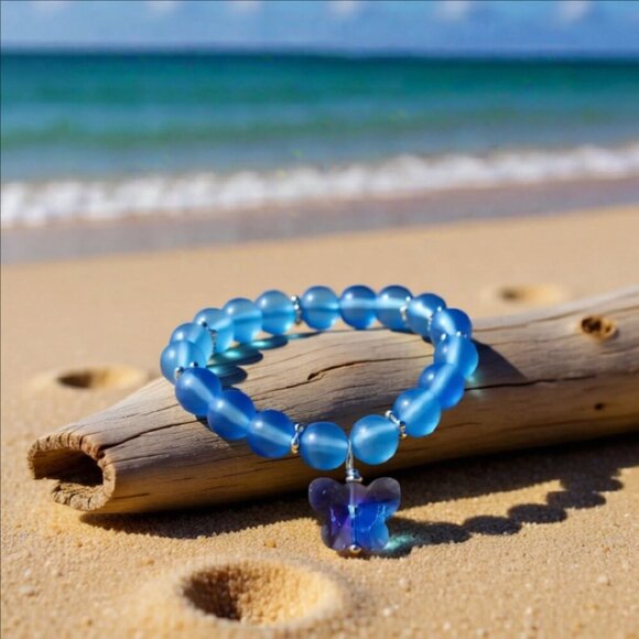 Sky Blue Butterfly Stretch Bracelet! GirlyGirl's or Teen's Blue - Picture 3 of 8